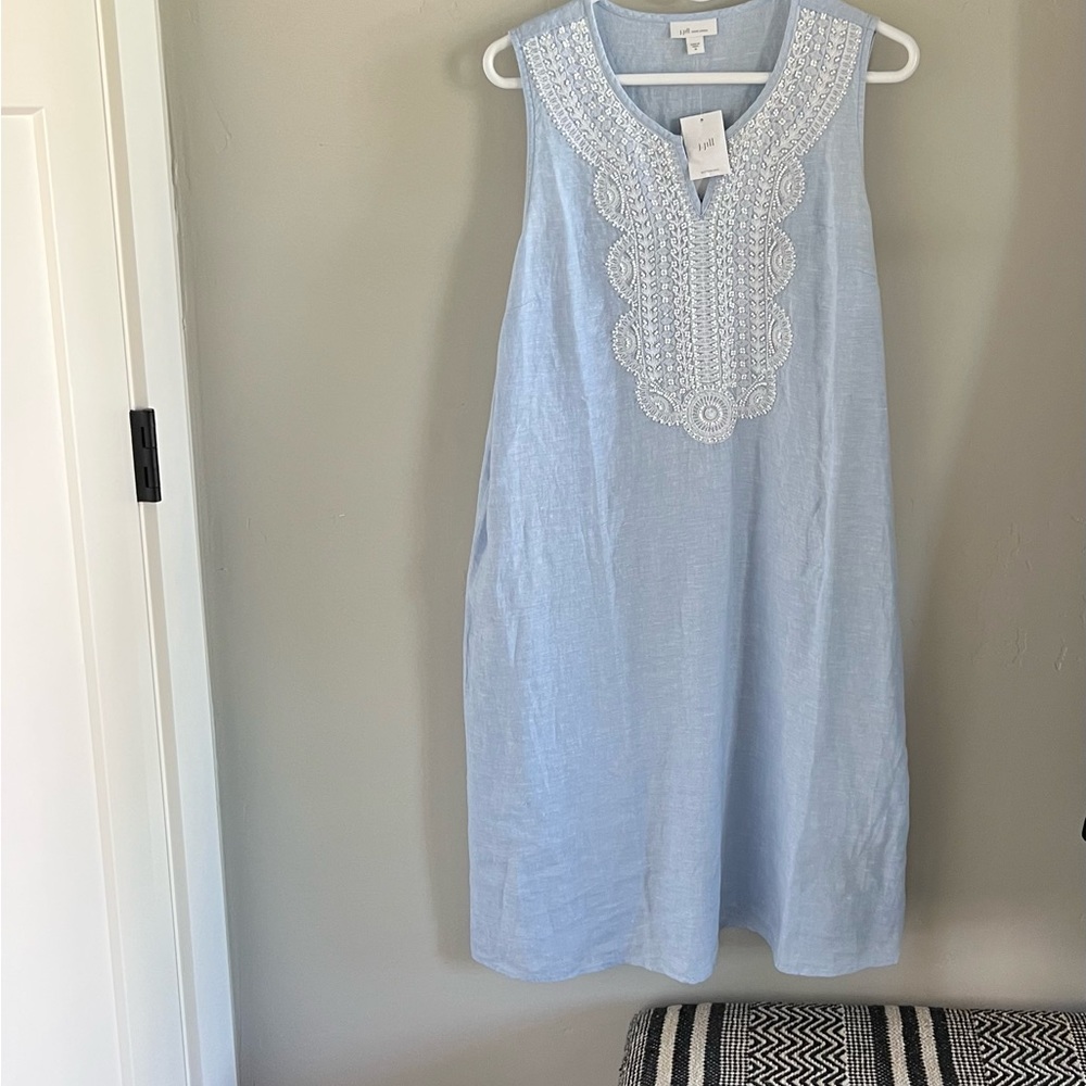 Blue linen tank dress